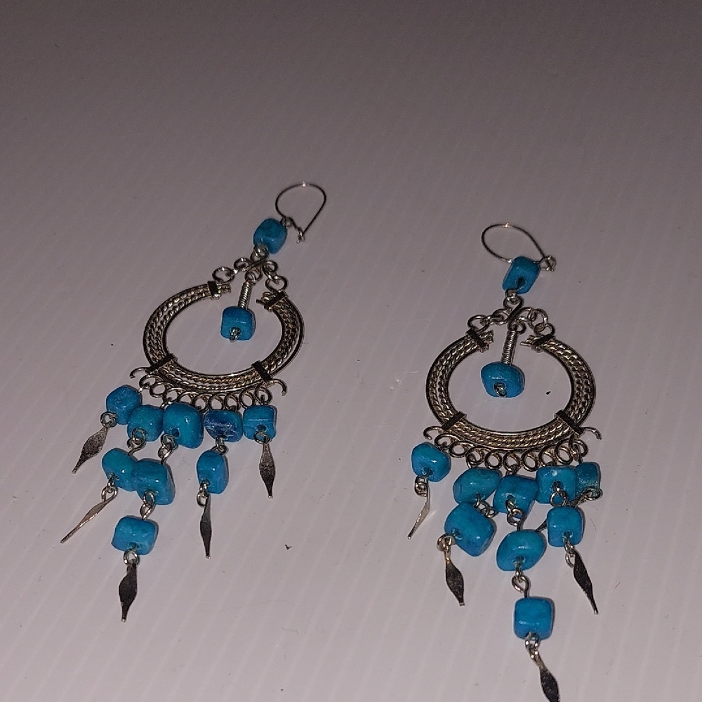 Silver and Blue Dangle Earrings